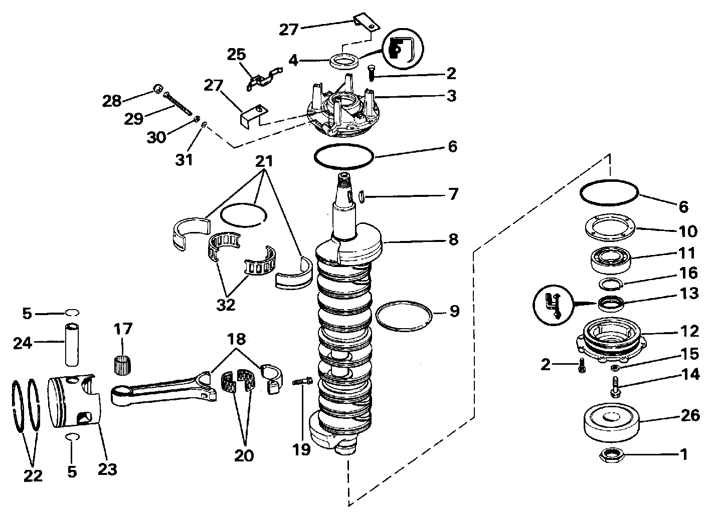 Vilebrequin et pistons
