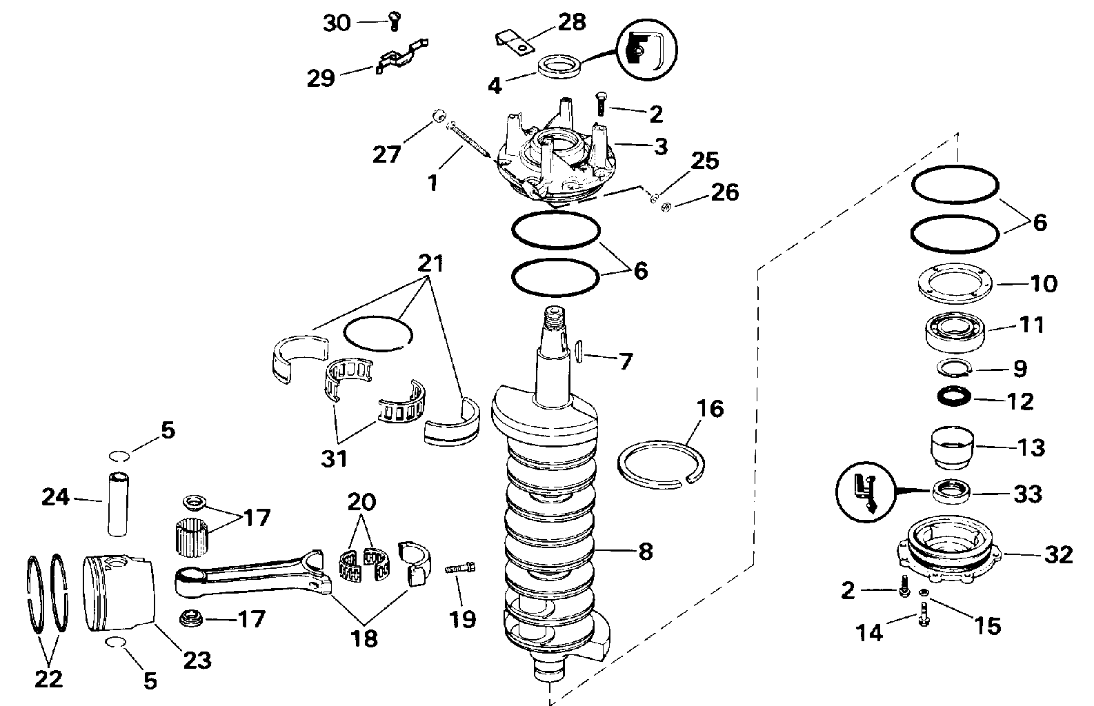 Vilebrequin et pistons