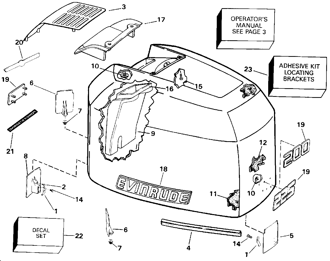 Capot moteur – Evinrude – 200TX, 200CX, 225