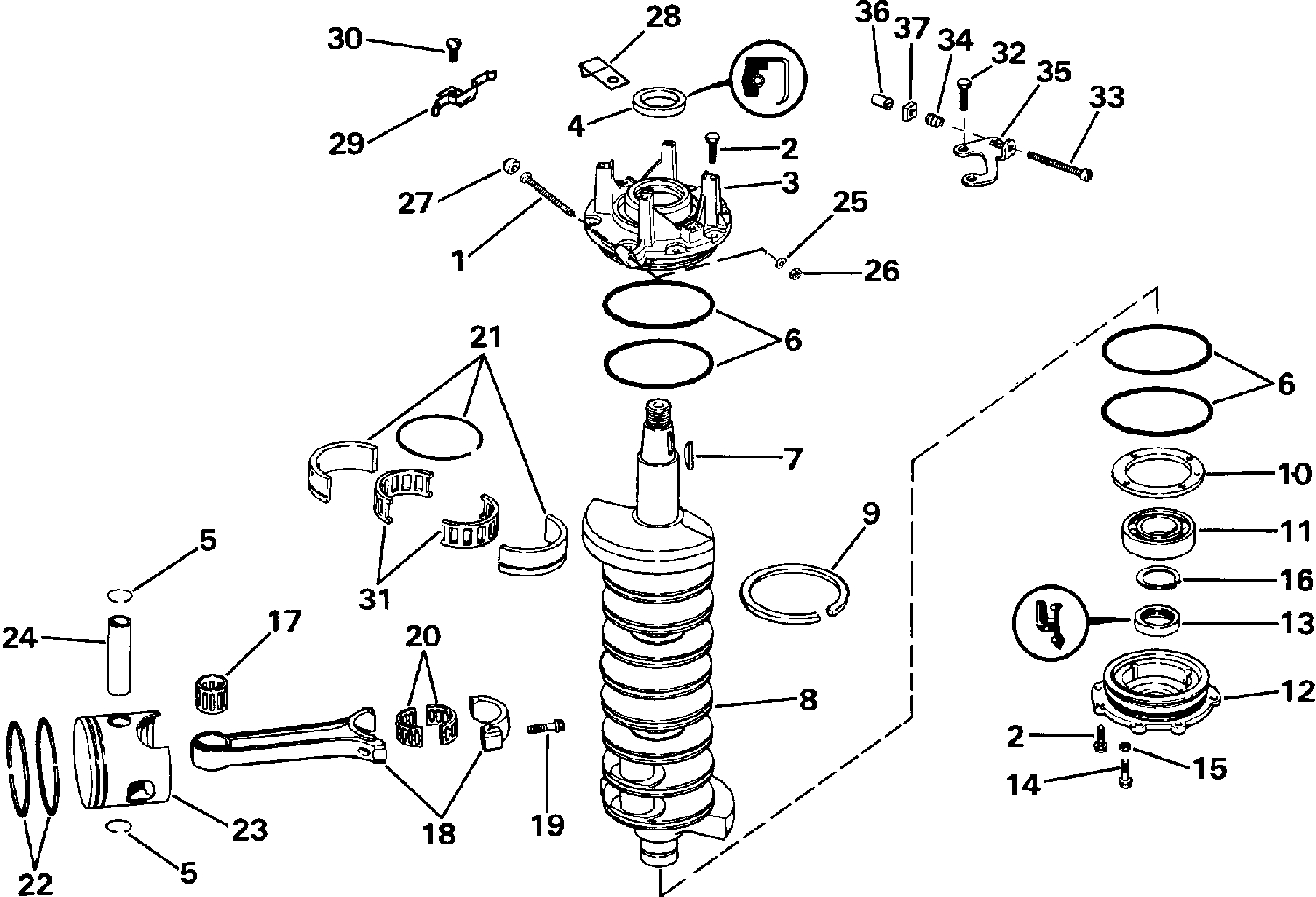 Vilebrequin et pistons
