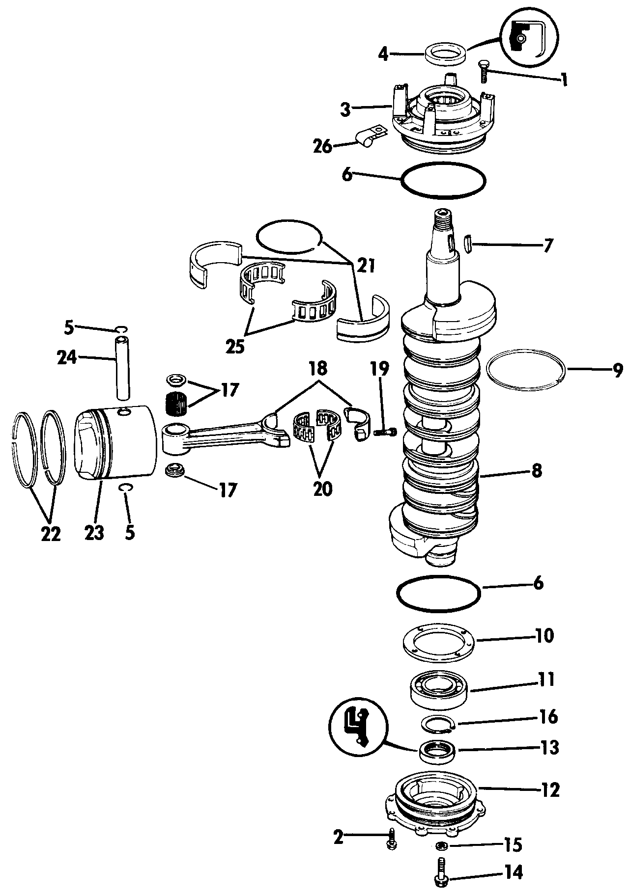 Vilebrequin et pistons