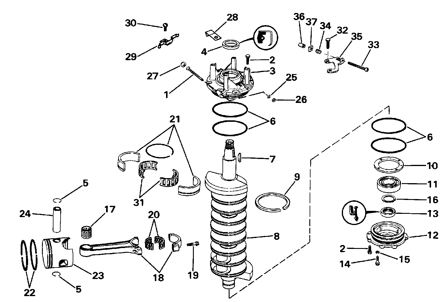 Vilebrequin et pistons