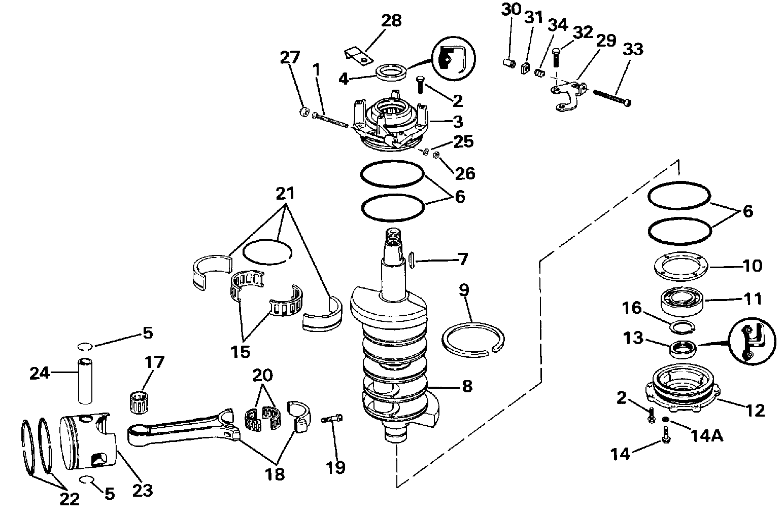 Vilebrequin et pistons