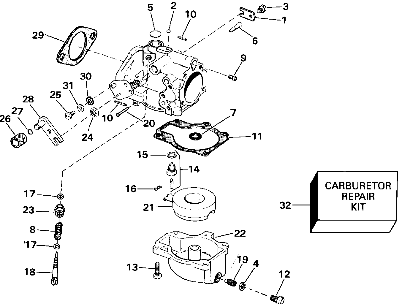 Carburettor — all 50 models, early production