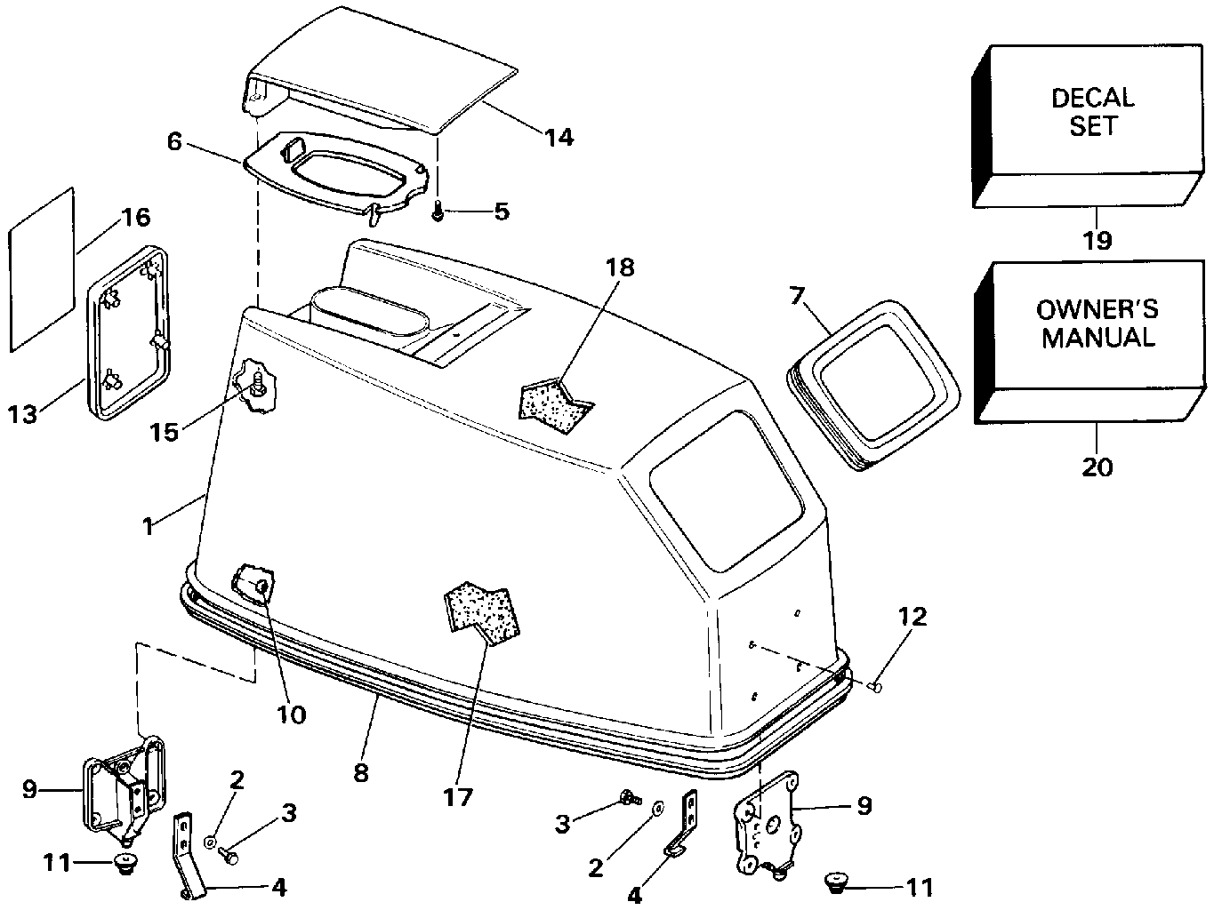 Capot moteur — Evinrude — démarrage par corde uniquement