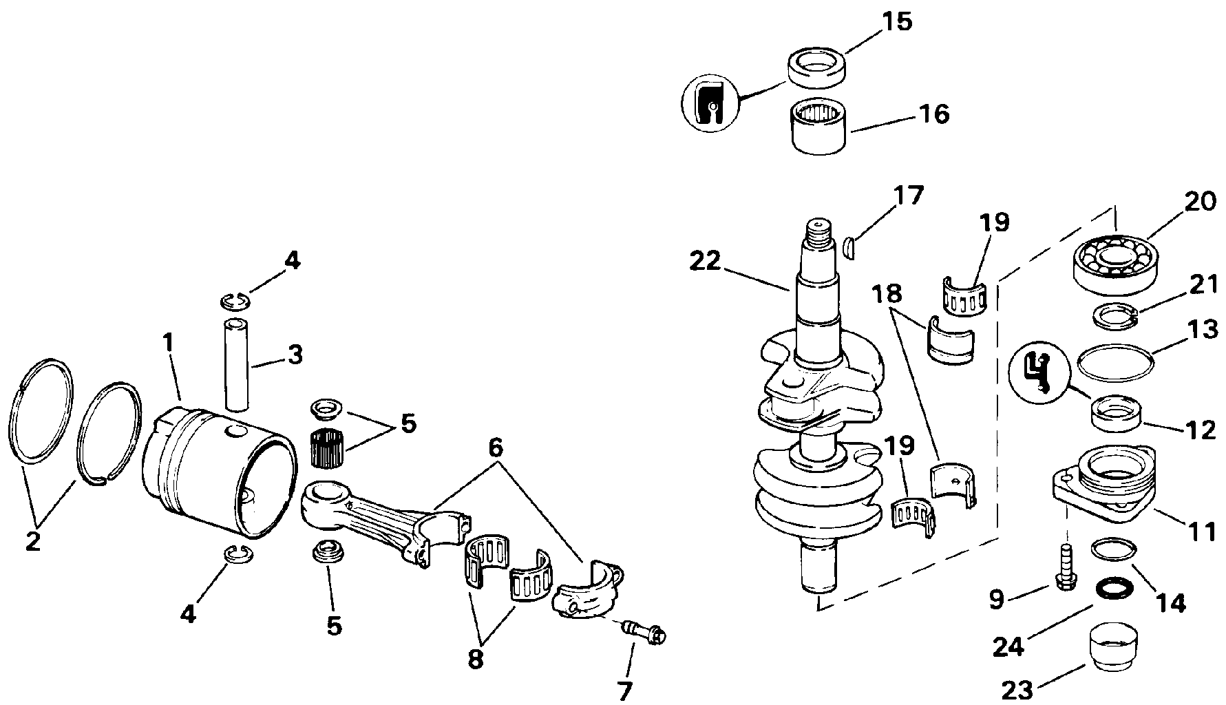 Vilebrequin et pistons