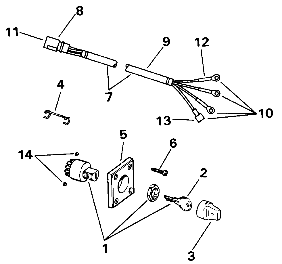 Ignition switch and cable — J model-number suffix only