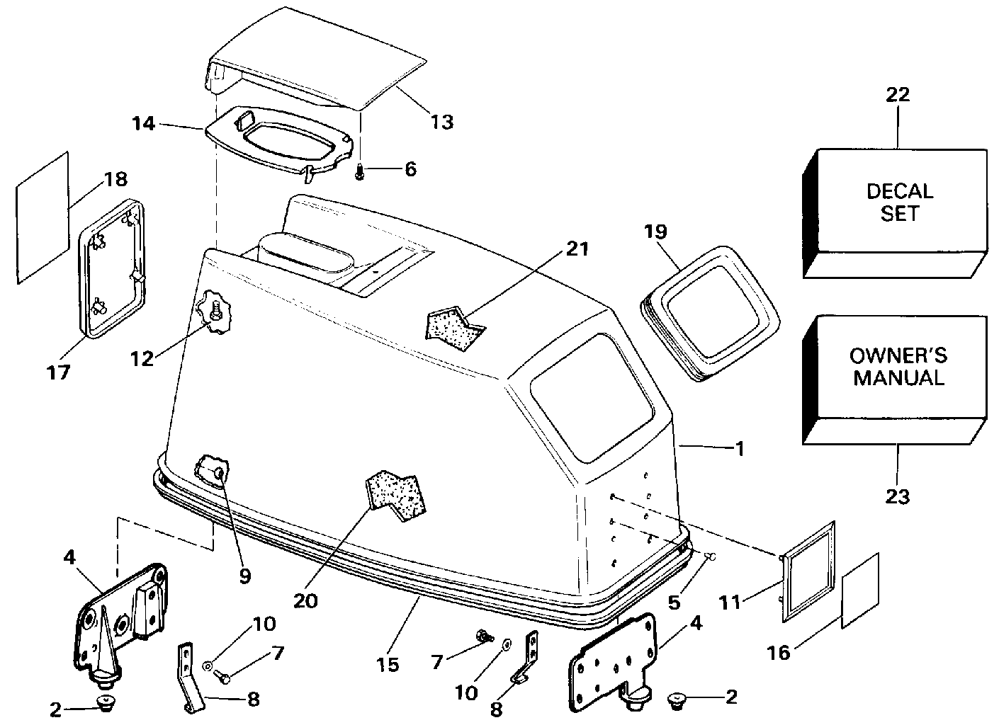 Capot moteur – Johnson, démarrage manuel uniquement