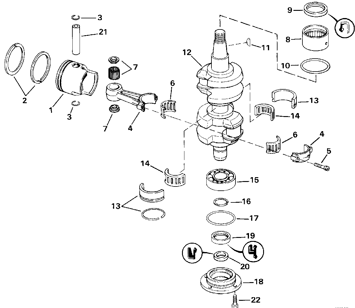 Vilebrequin et pistons