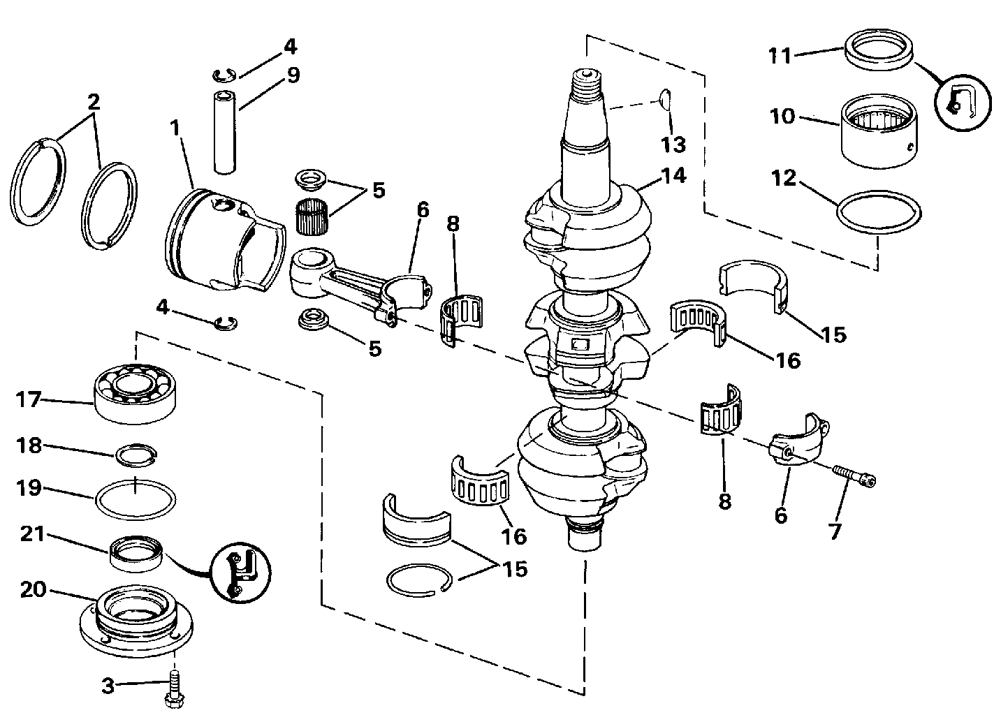 Vilebrequin et pistons