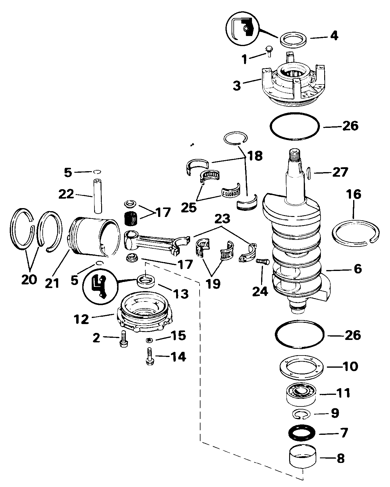 Vilebrequin et pistons