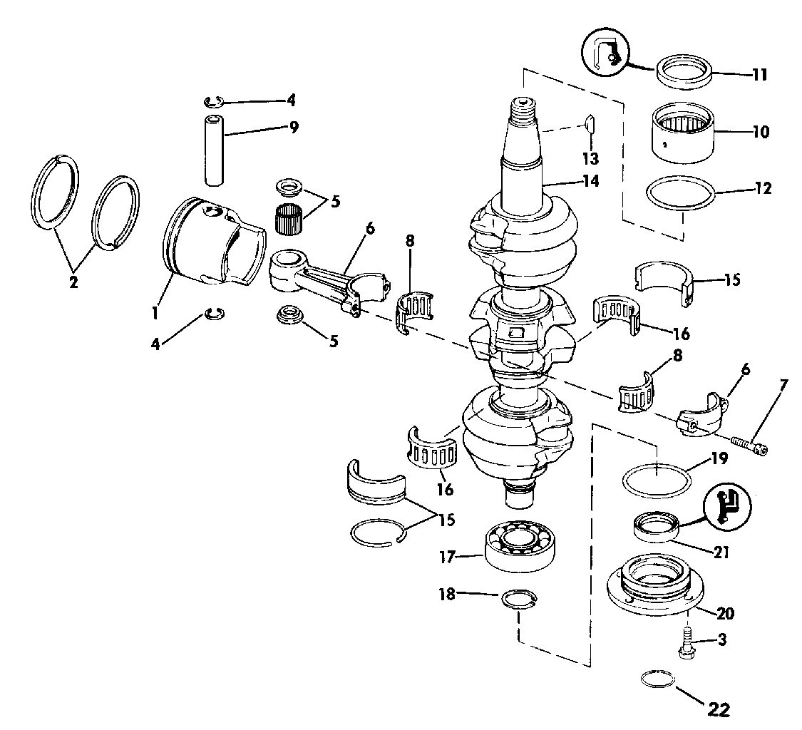 Vilebrequin et pistons
