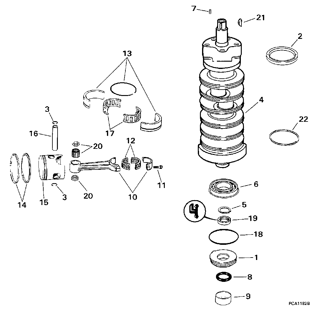 Crankshaft and pistons