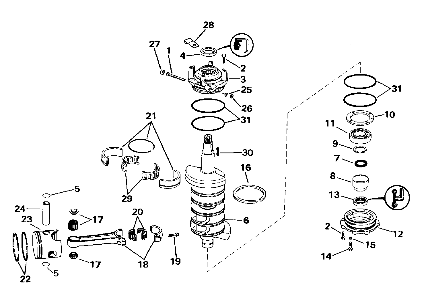 Vilebrequin et pistons