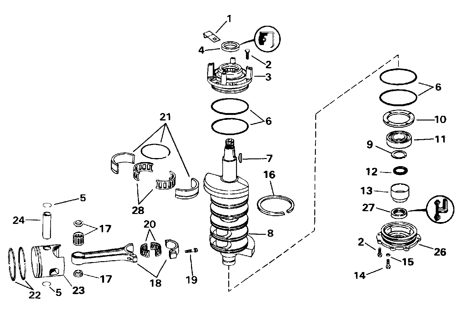 Vilebrequin et pistons