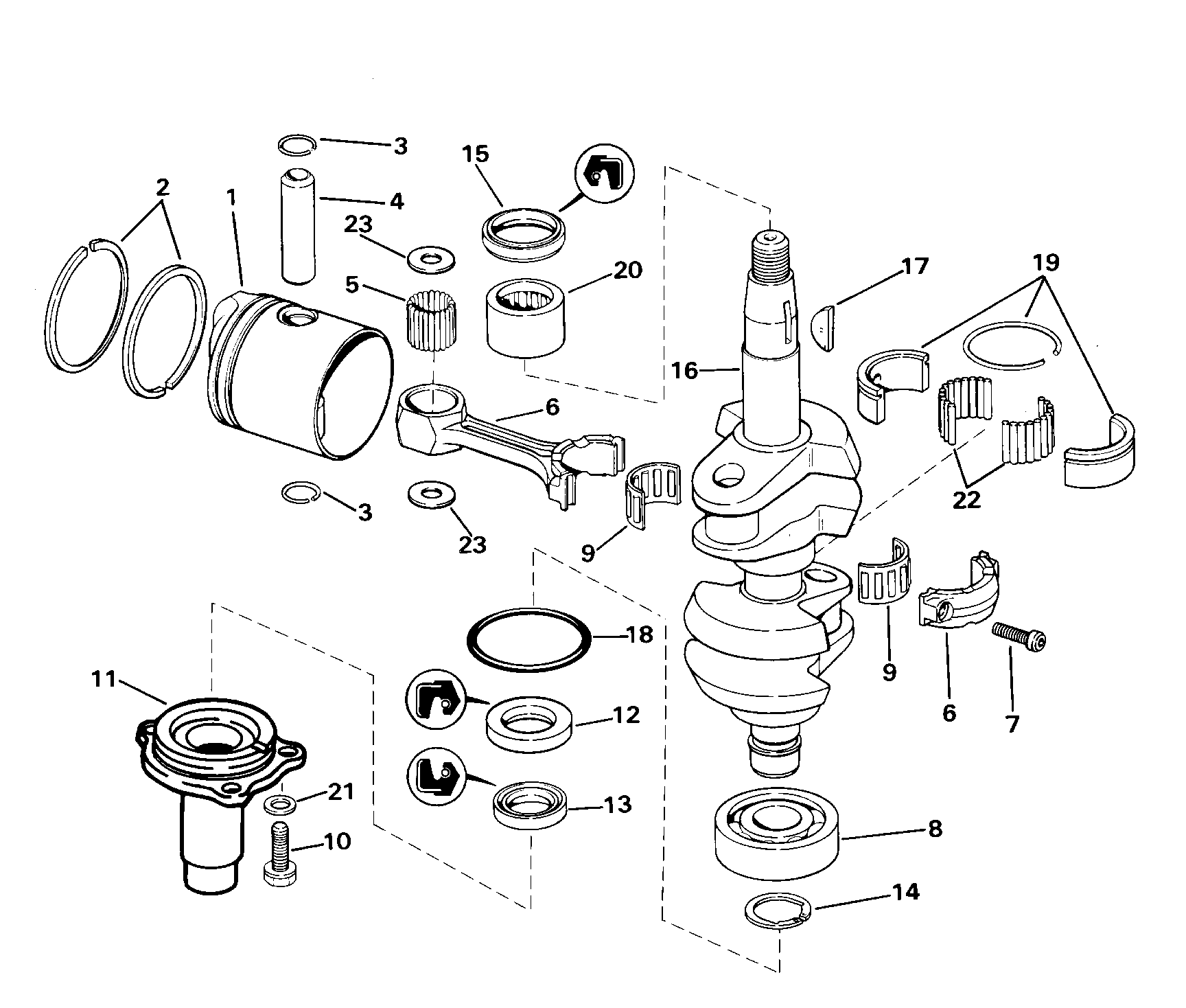 Crankshaft and pistons