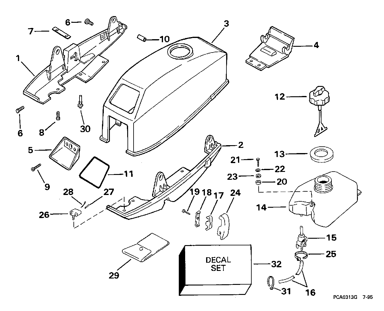 Capot moteur – Johnson, Evinrude et réservoir de carburant intégré