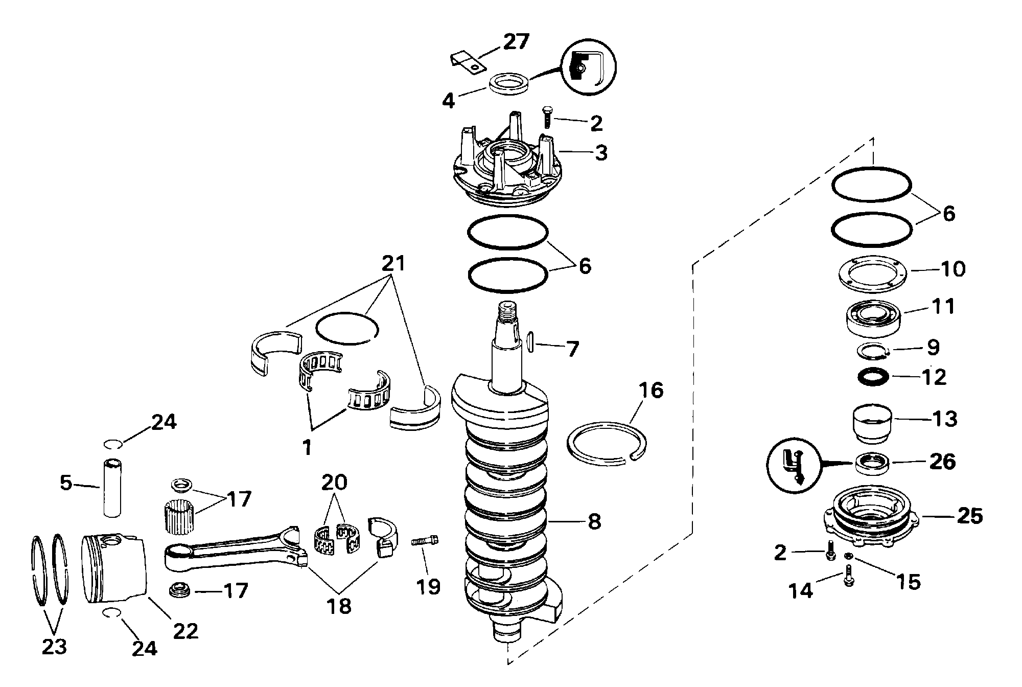 Vilebrequin et pistons