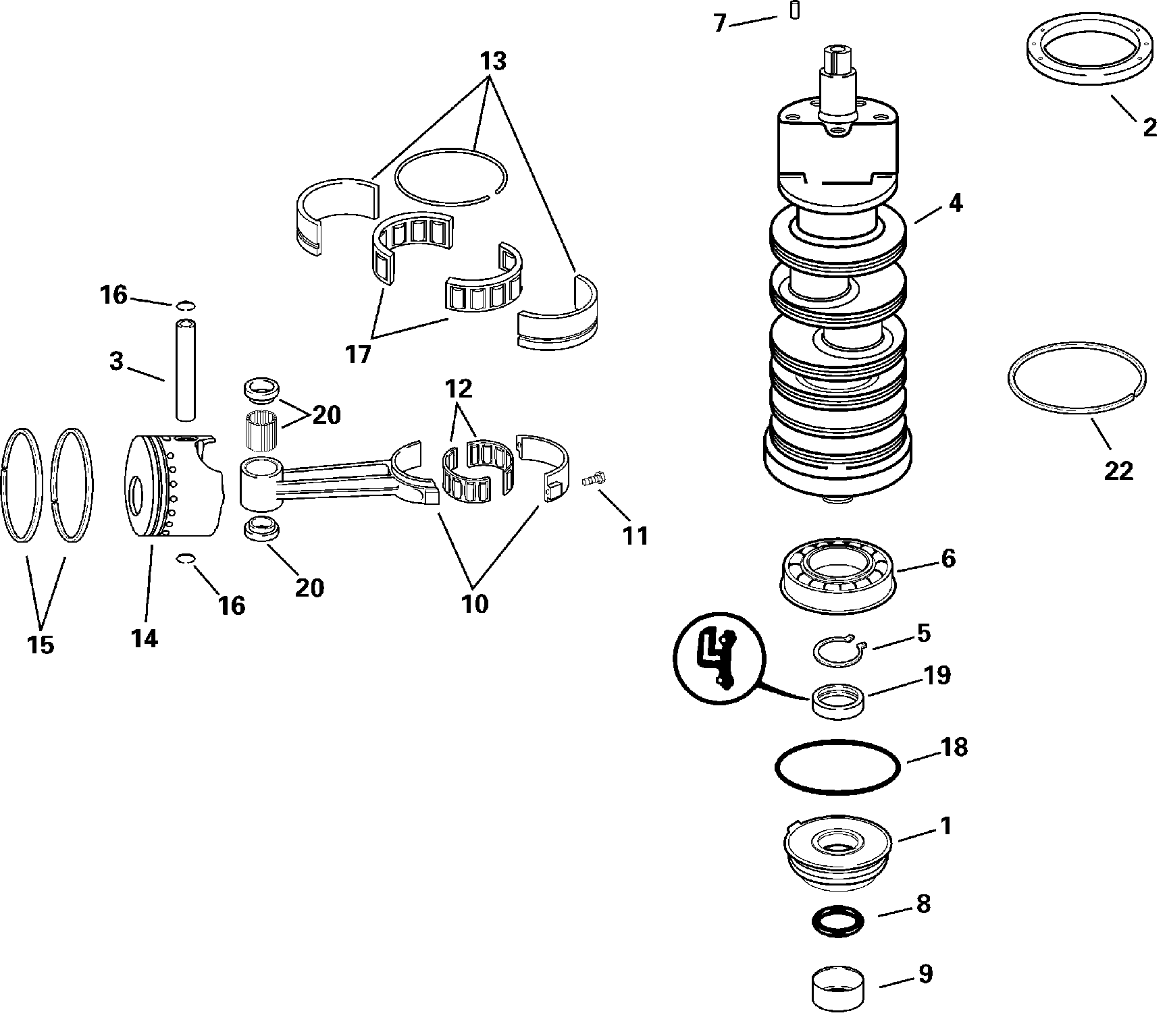 Vilebrequin et pistons