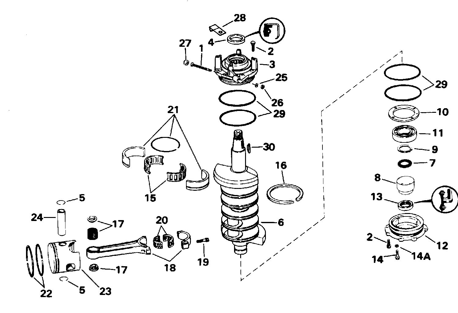 Vilebrequin et pistons