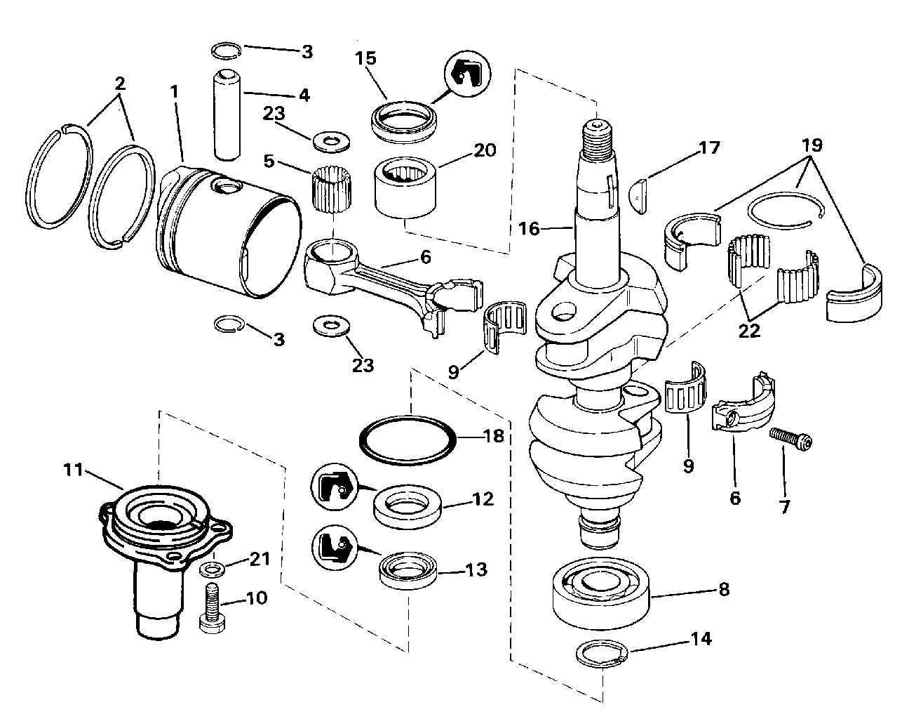 Crankshaft and pistons