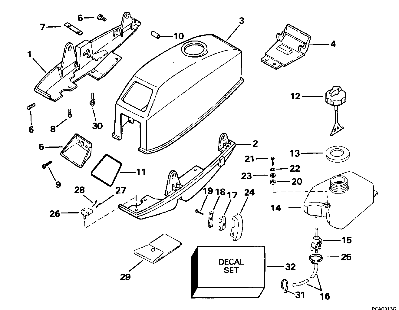 Capot moteur – Johnson, Evinrude et réservoir de carburant intégré
