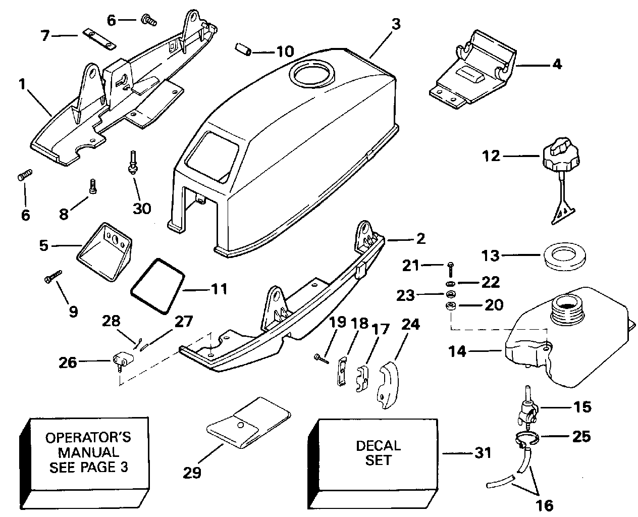 Cofano motore Johnson/Evinrude e serbatoio del carburante integrato