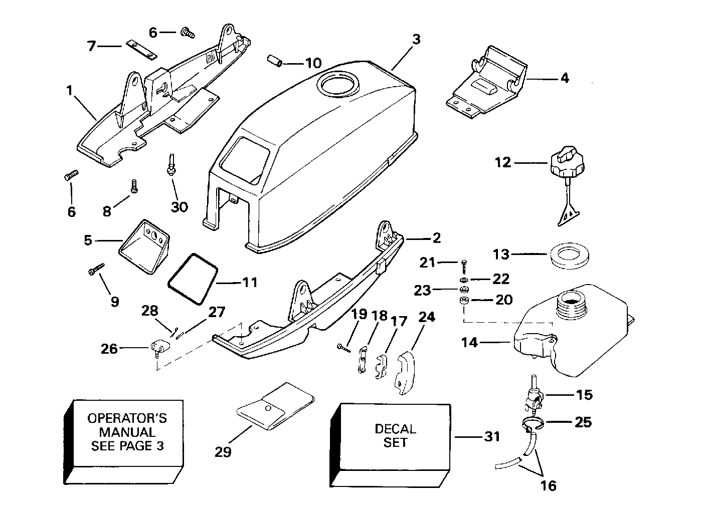 Cofano motore Johnson/Evinrude e serbatoio del carburante integrato