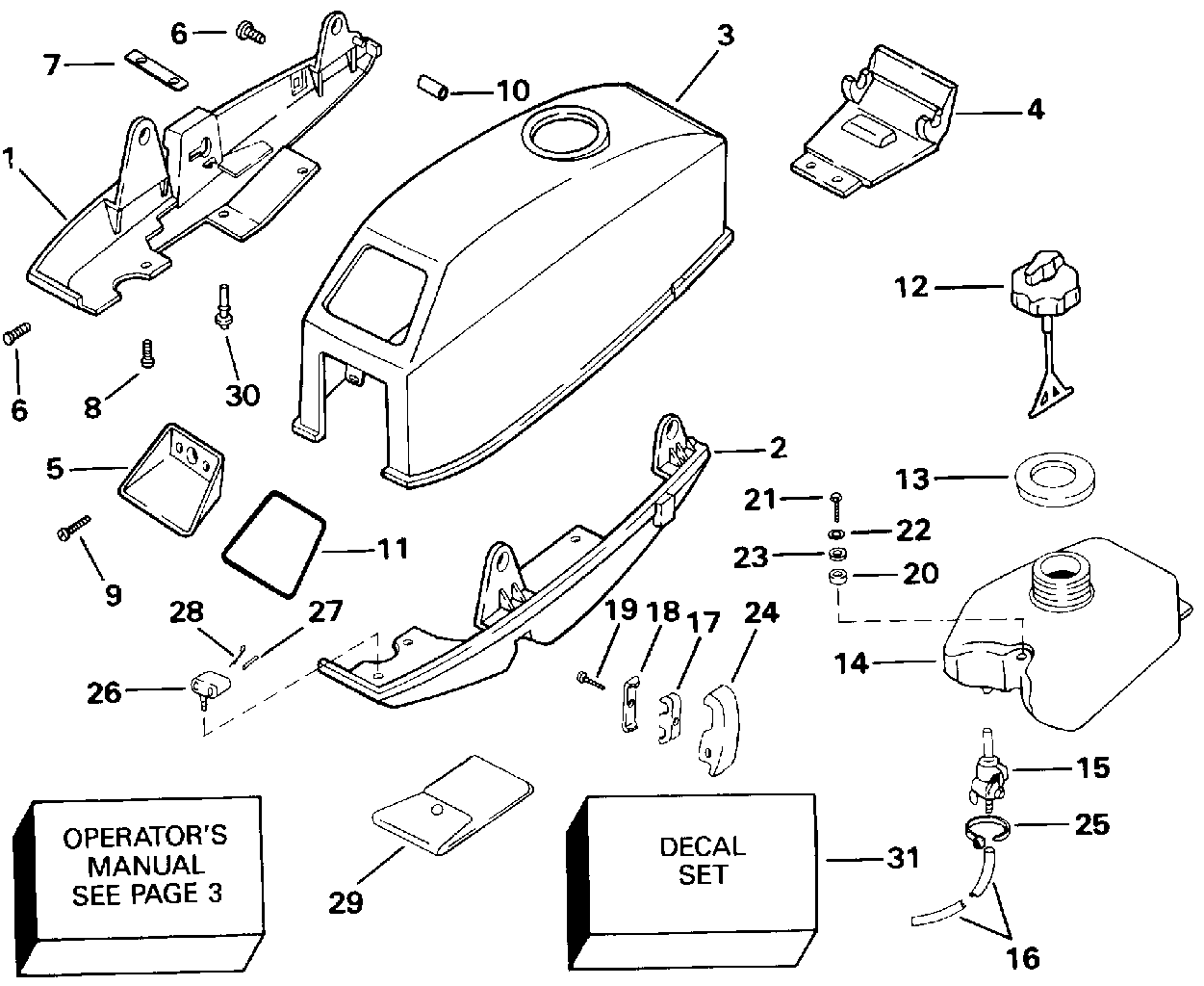 Cofano motore Johnson/Evinrude e serbatoio del carburante integrato