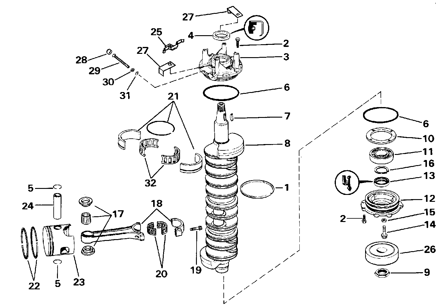 Vilebrequin et pistons