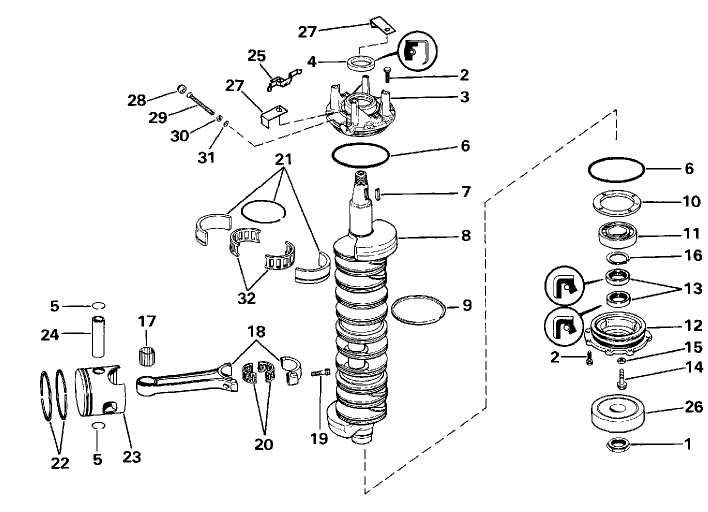 Vilebrequin et pistons