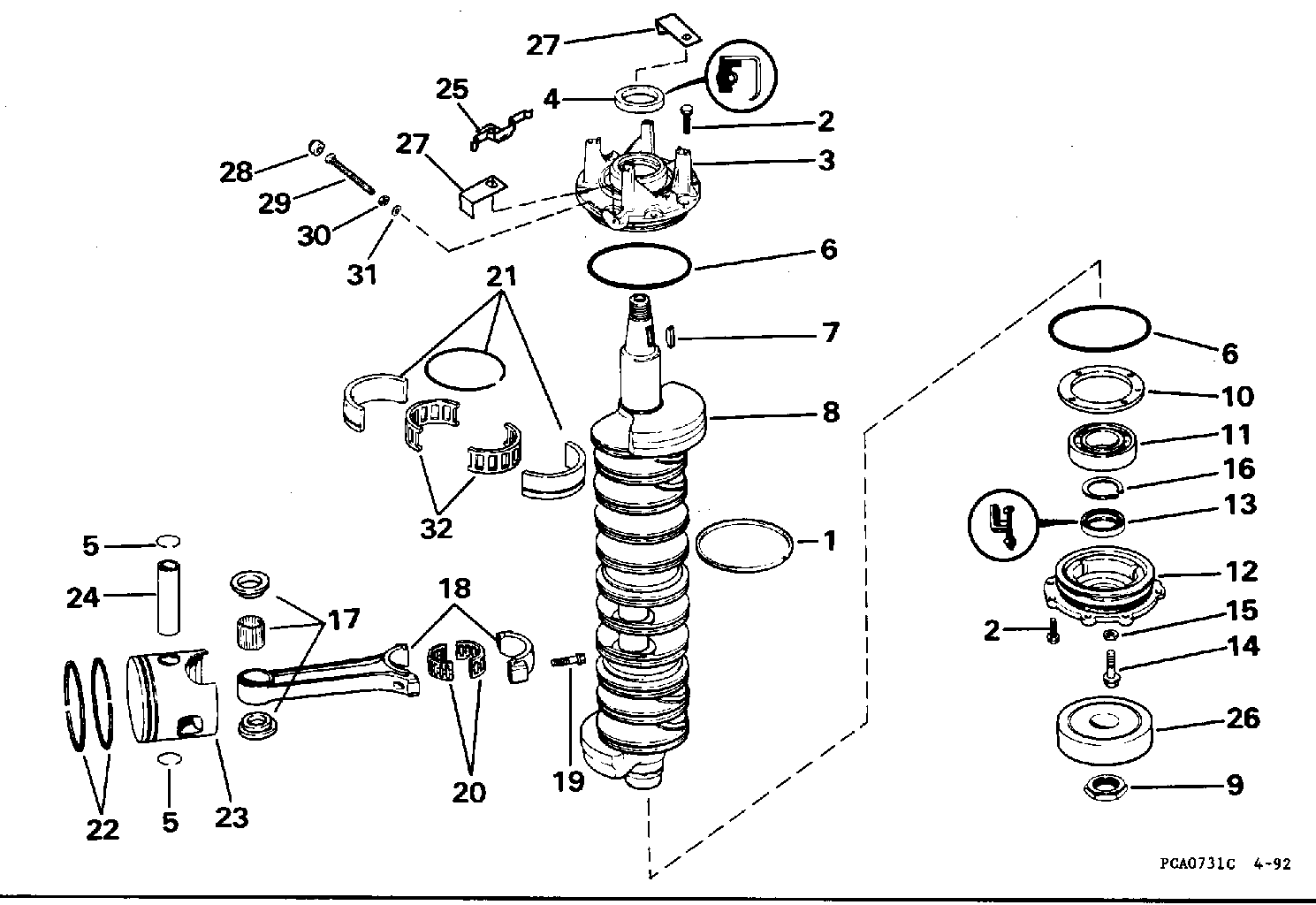 Vilebrequin et pistons