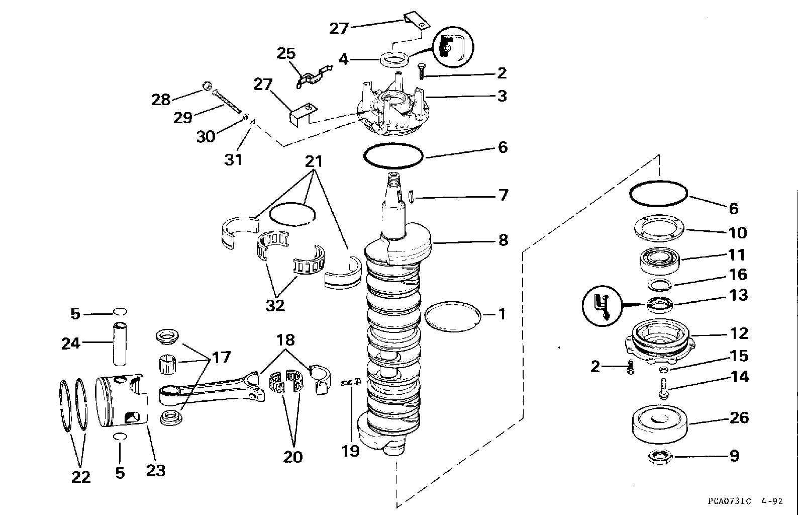 Vilebrequin et pistons