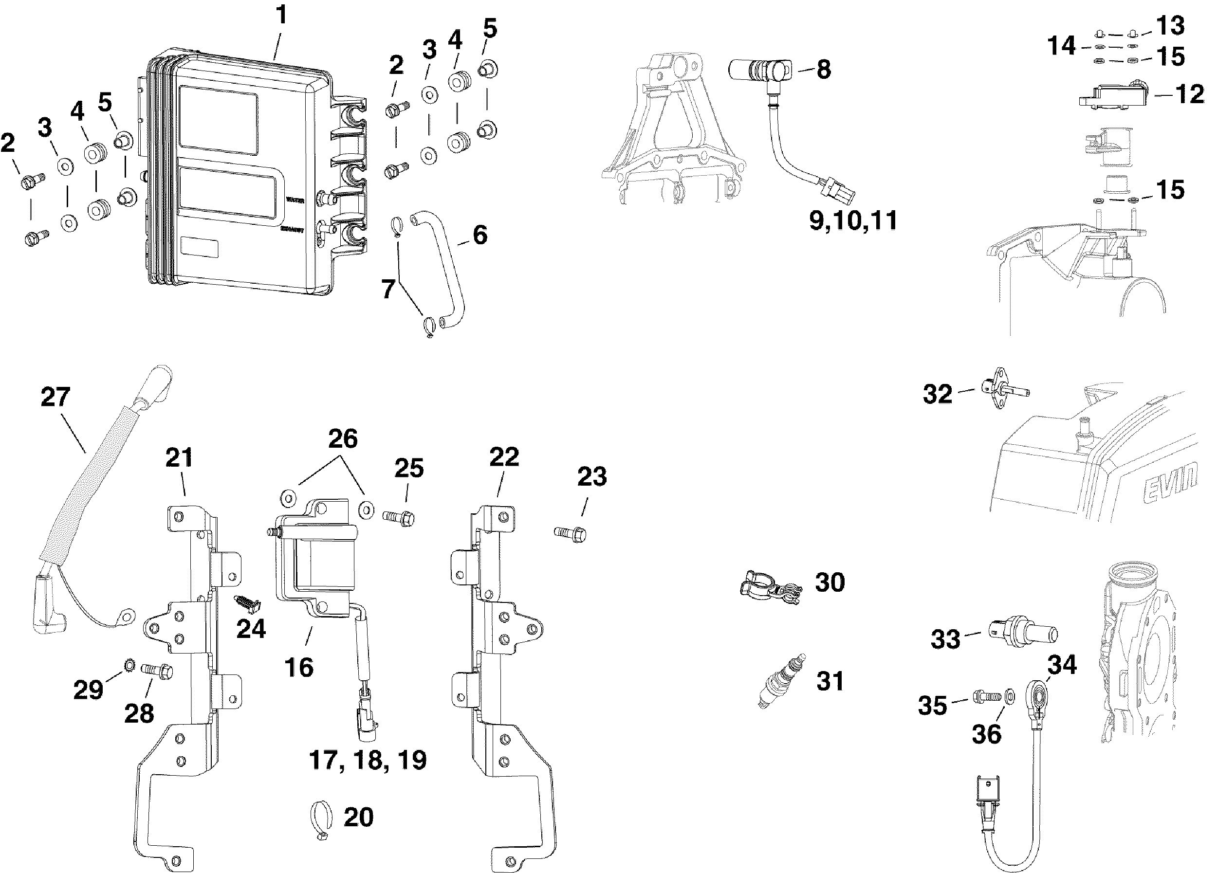 EMM, sensors, ignition coils and spark plugs (3.4 L)