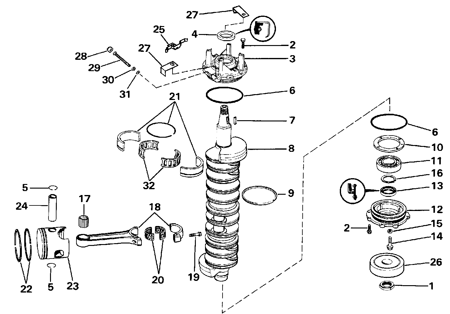 Vilebrequin et pistons