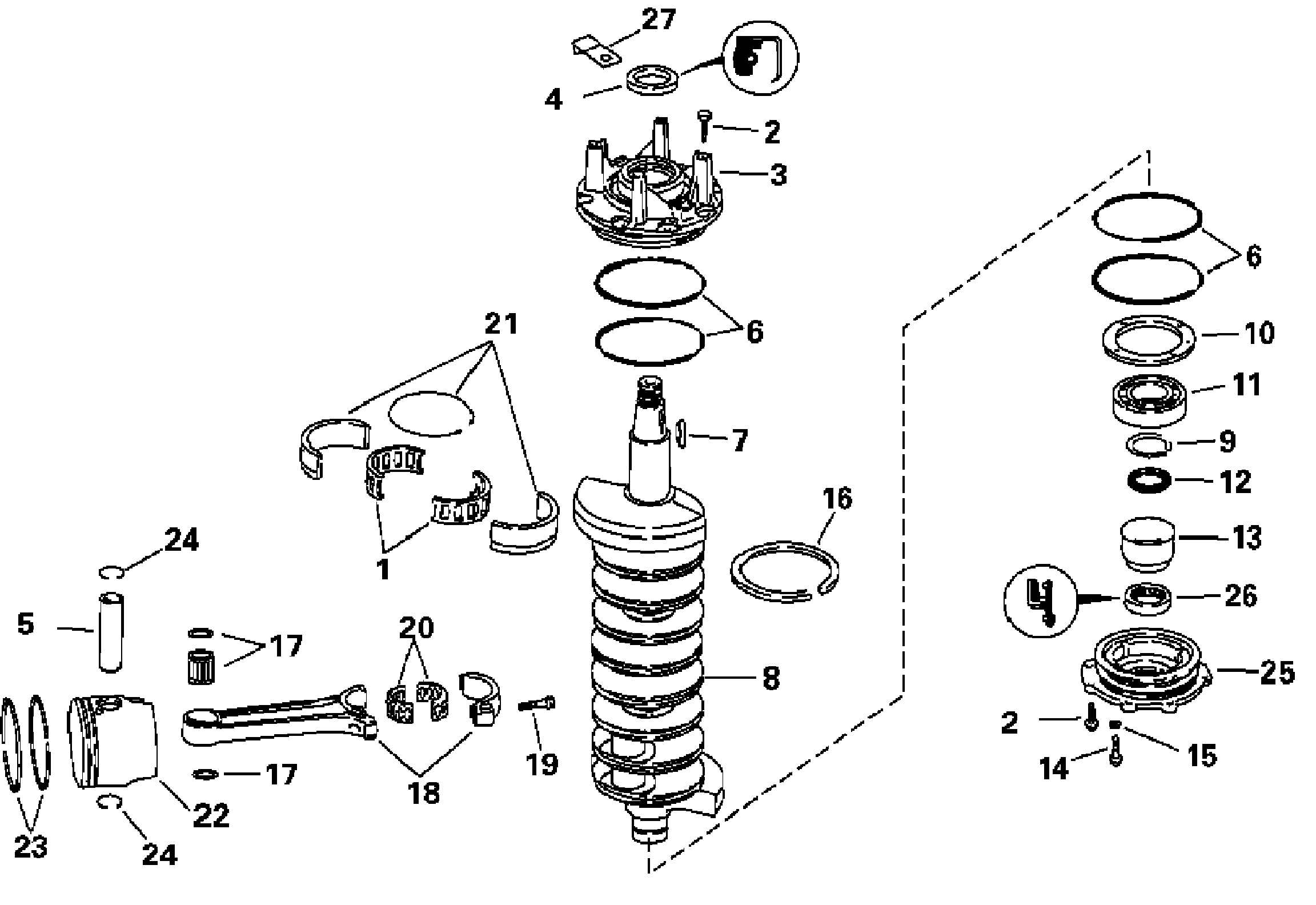 Vilebrequin et pistons