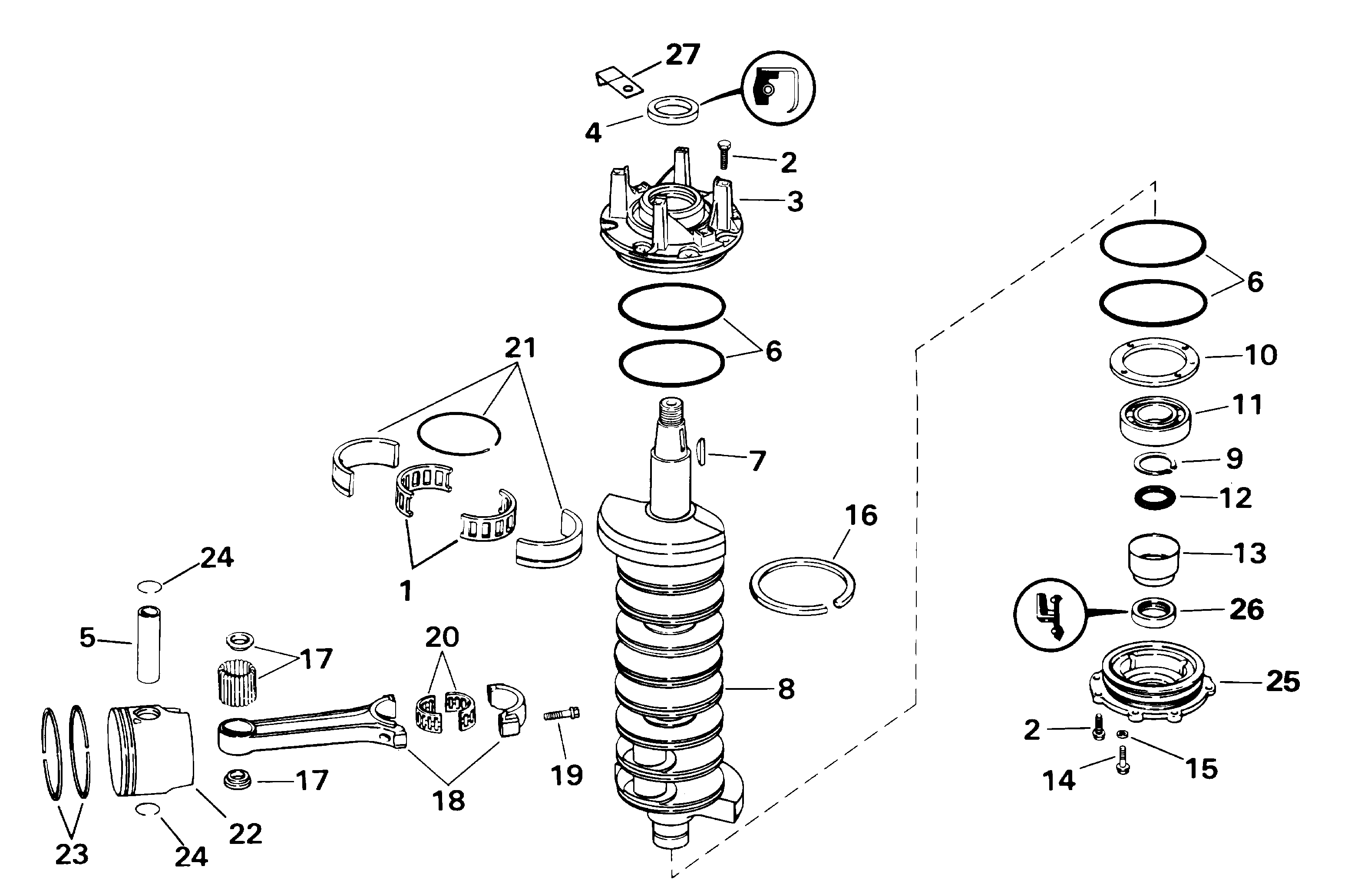 Vilebrequin et pistons