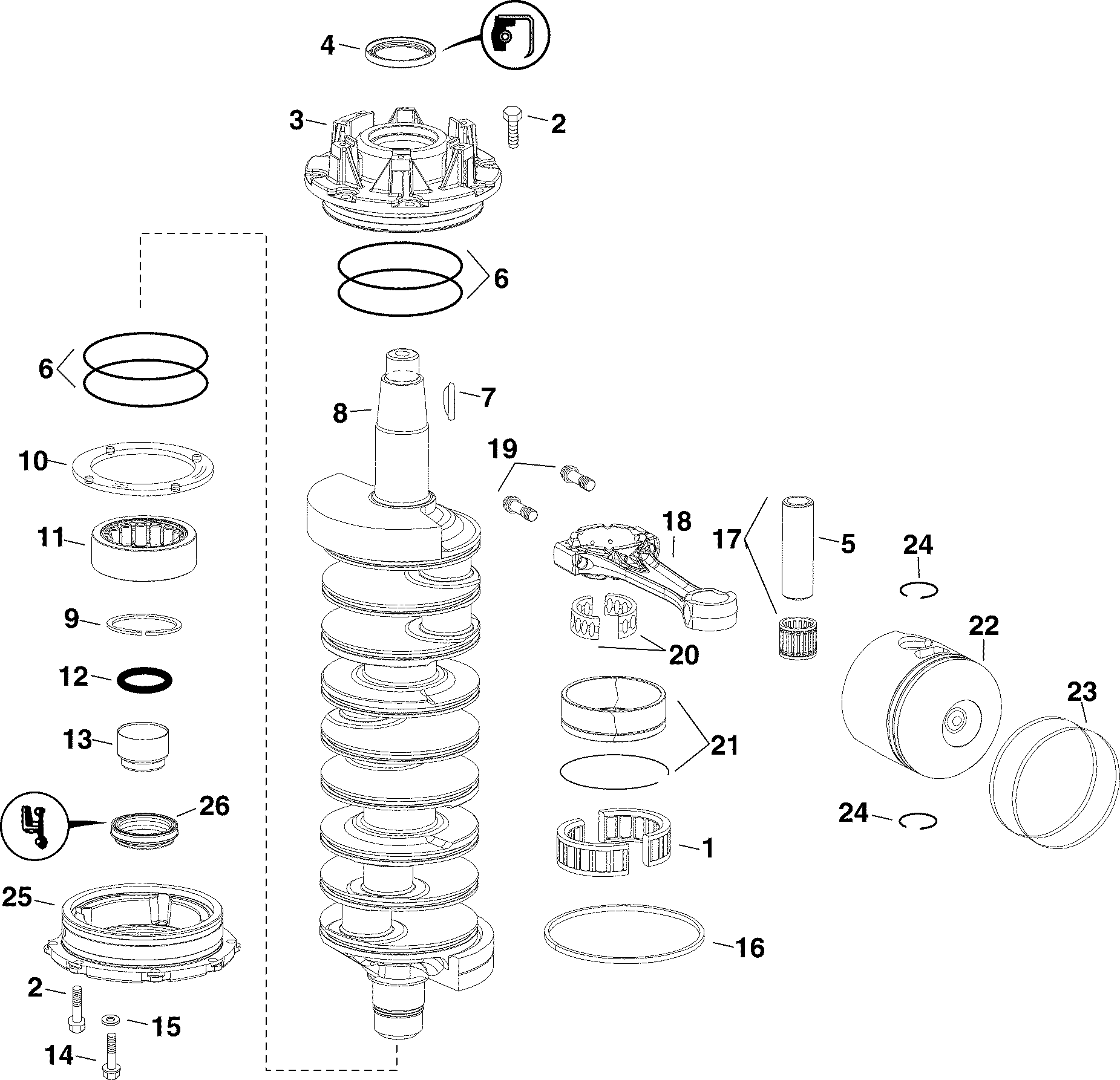 Vilebrequin et pistons