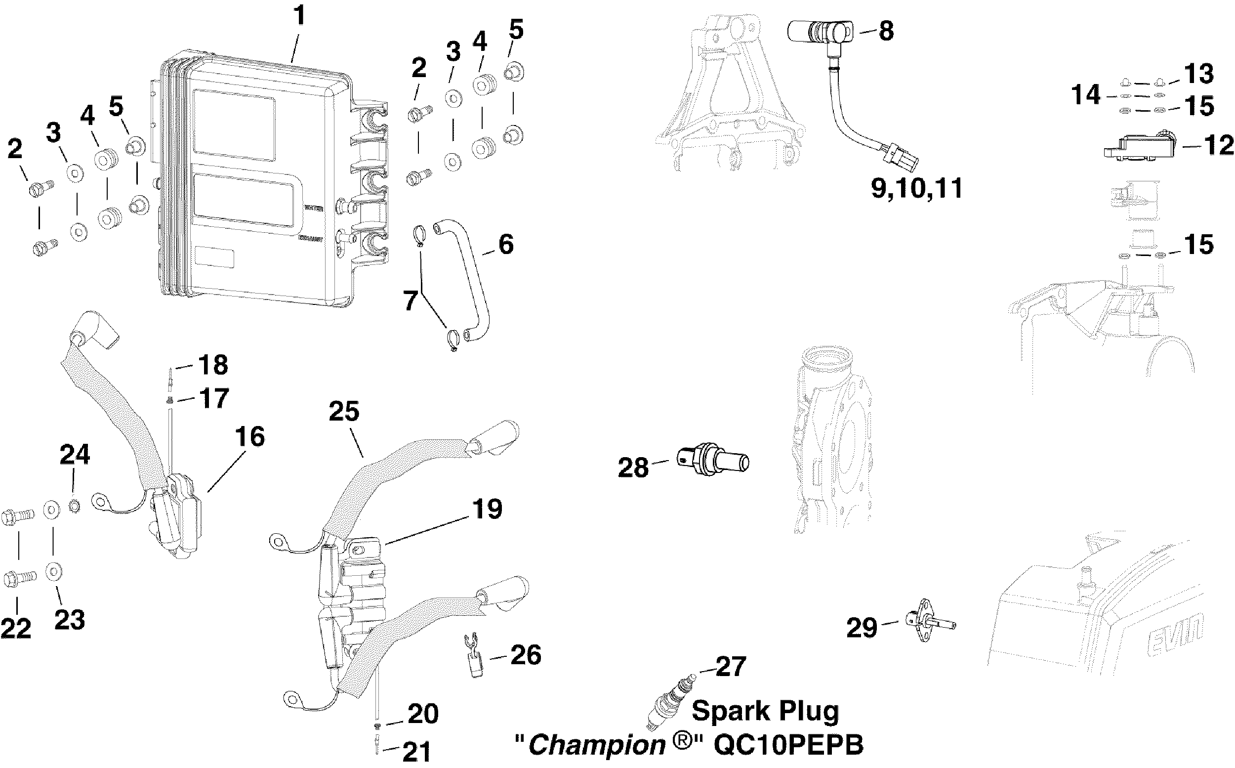 EMM, sensors, ignition coils and spark plugs