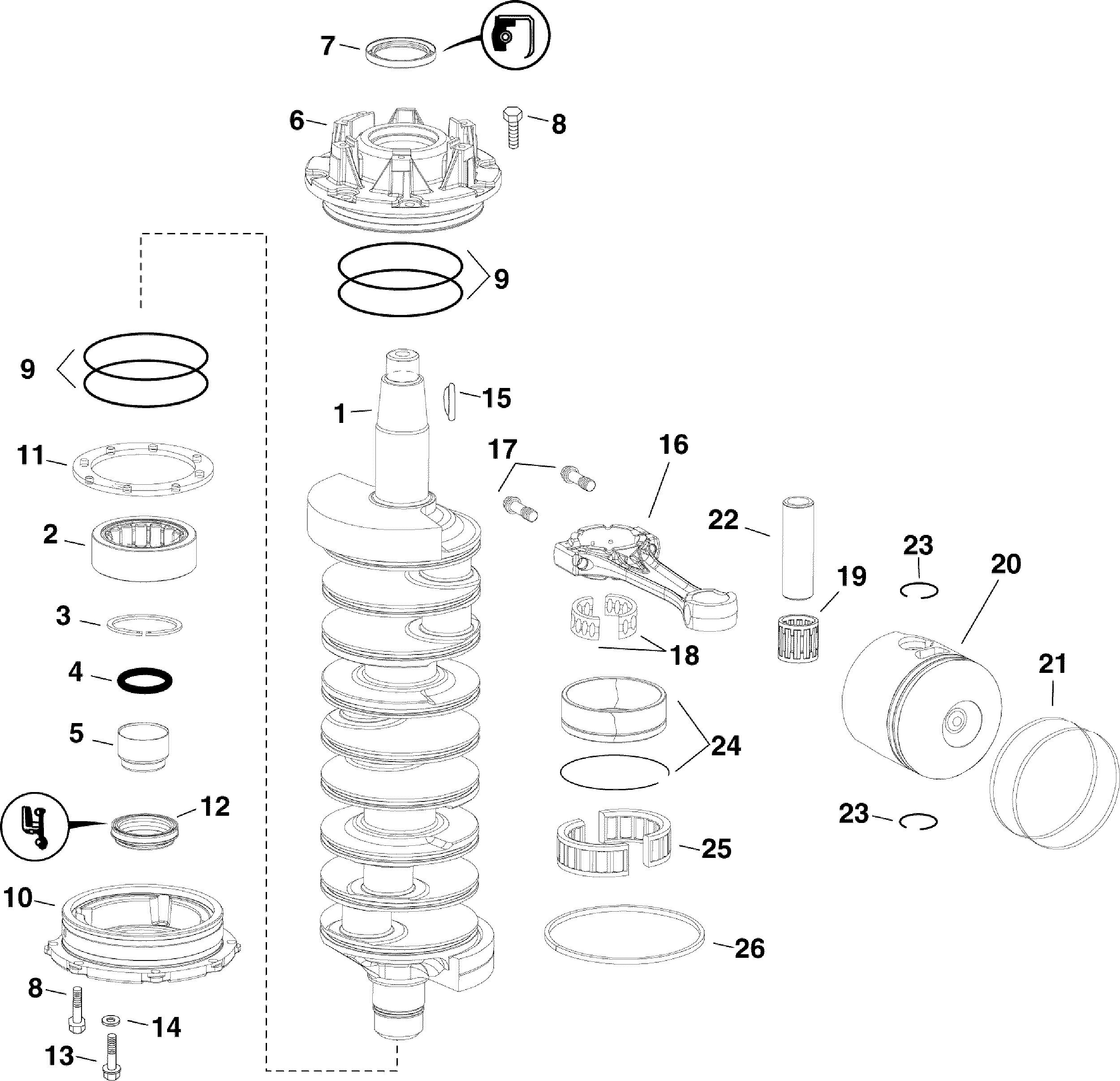 Vilebrequin et pistons