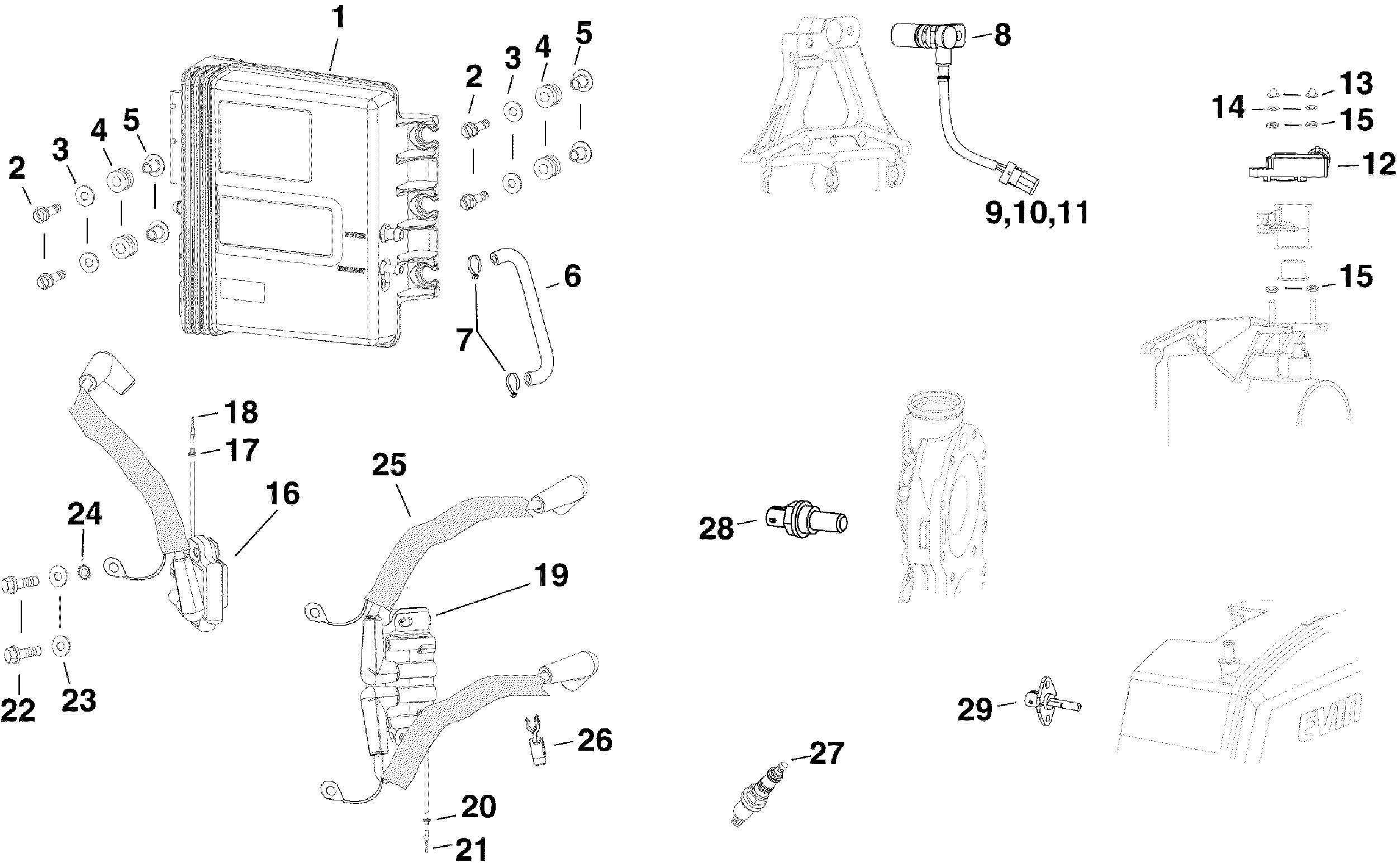 EMM, sensors, ignition coils and spark plugs