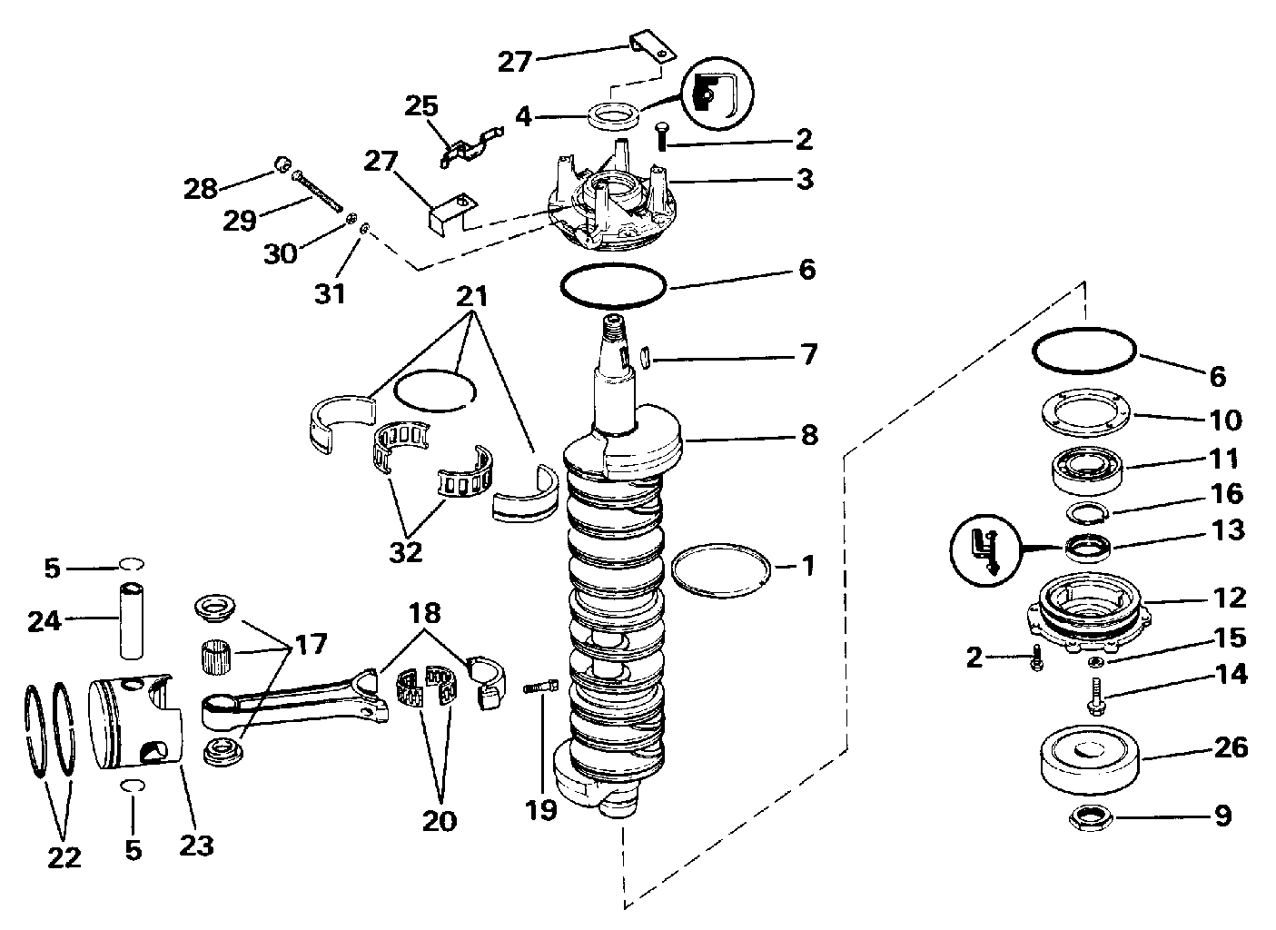Vilebrequin et pistons