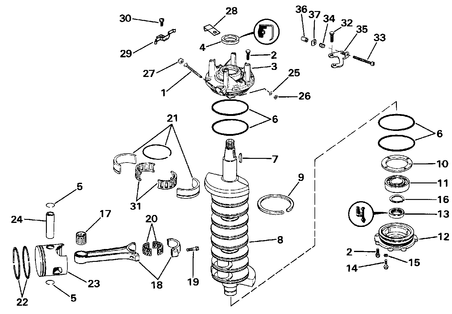 Vilebrequin et pistons