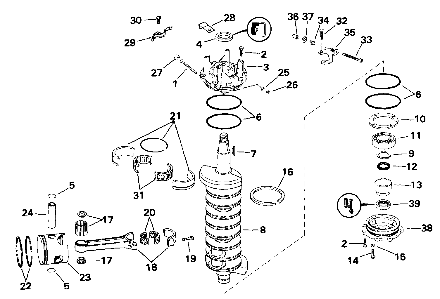 Vilebrequin et pistons