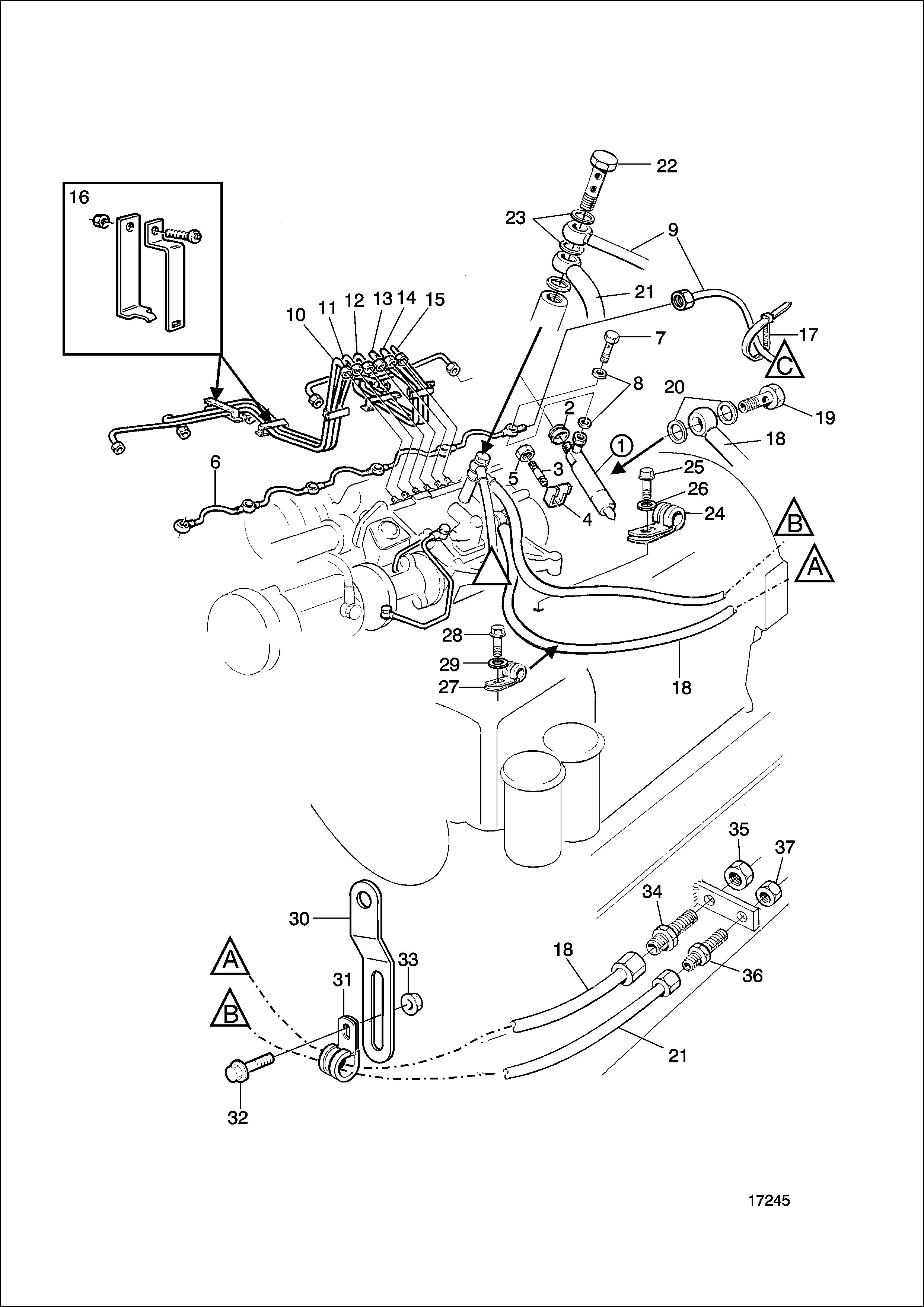 Injecteurs, conduit de pression et tuyauterie de retour des fuites, SN1201090022-