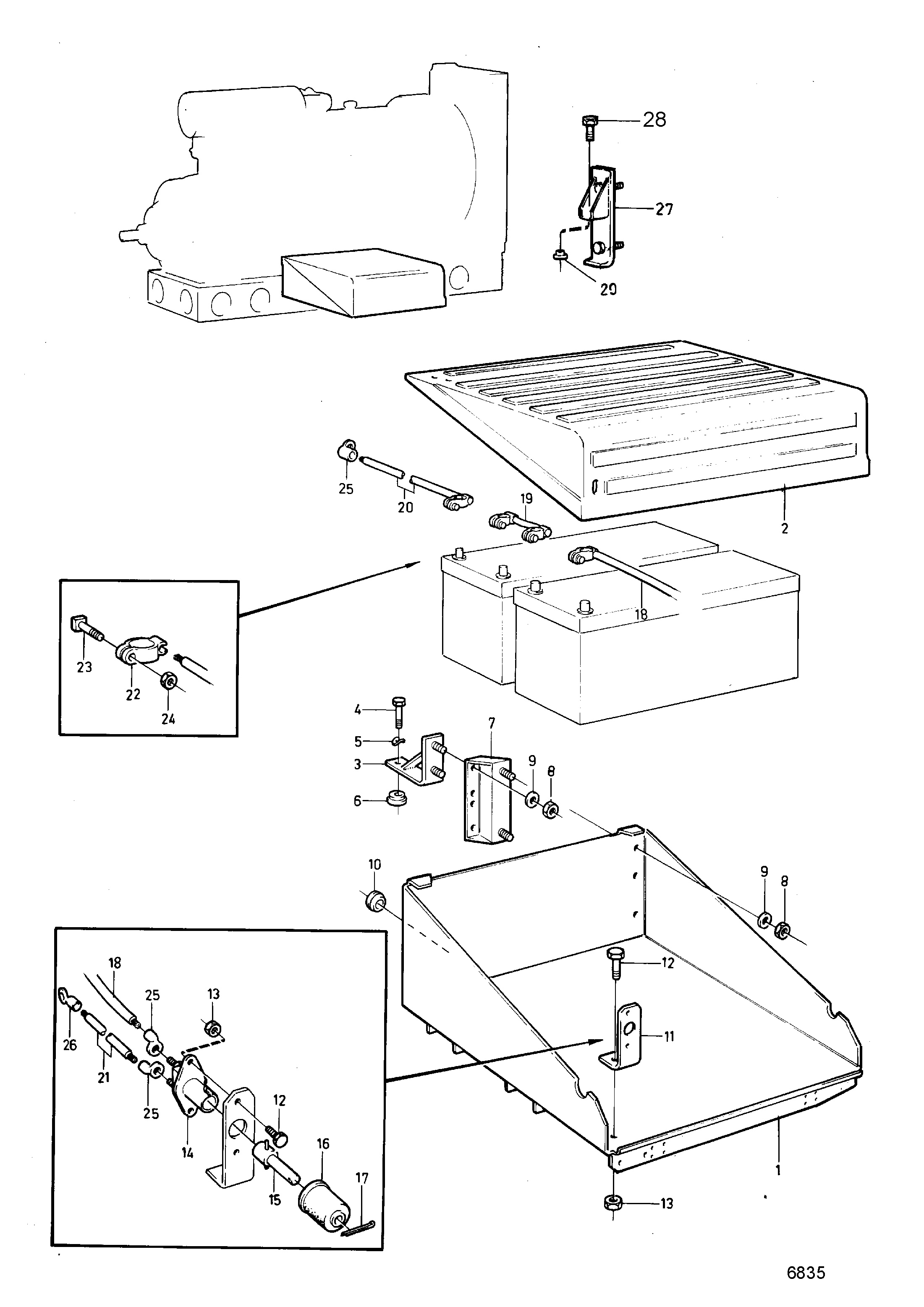 Coffre pour batterie et pièces de montage