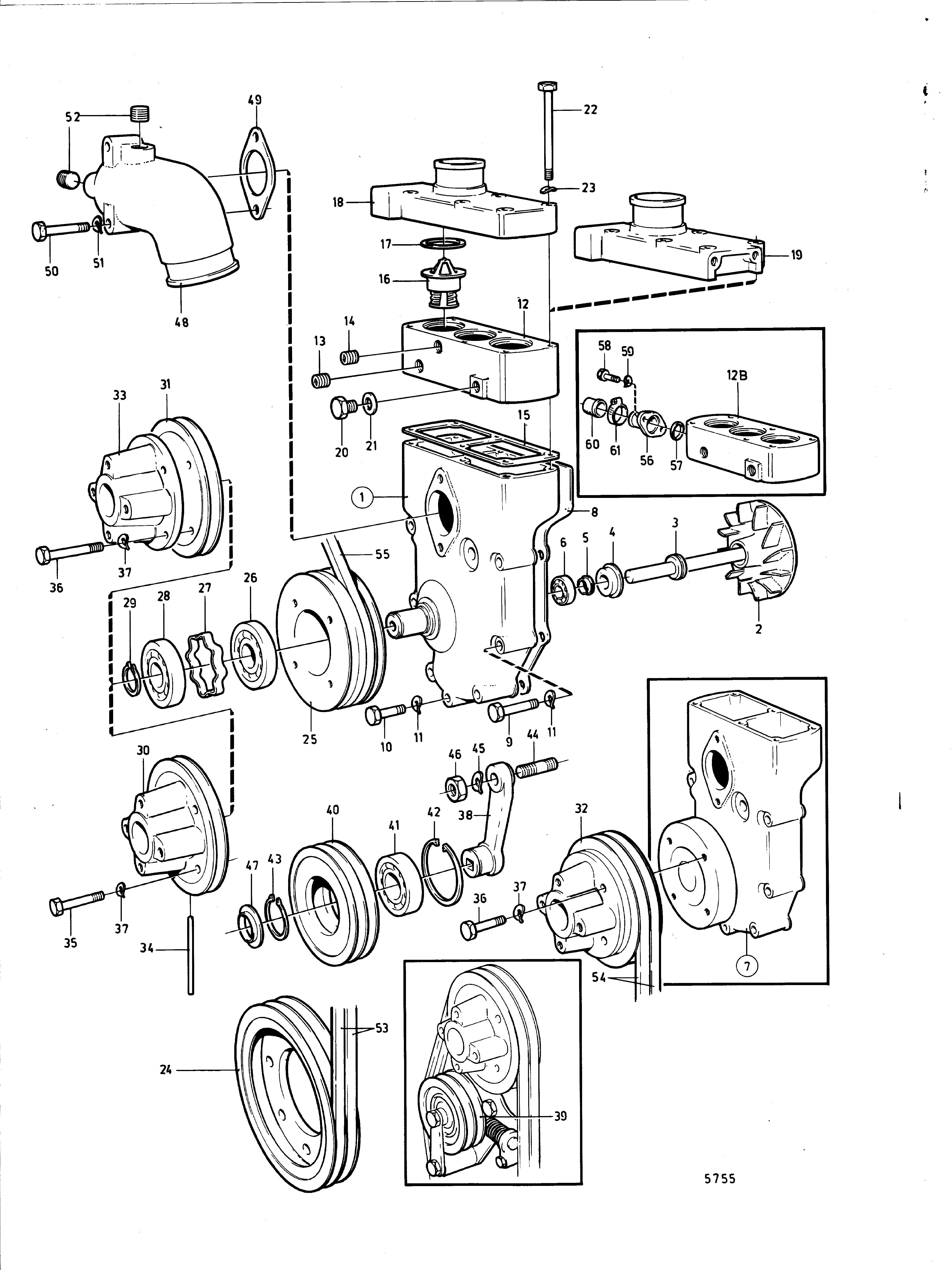 Thermostat et pompe à eau avec pièces de montage