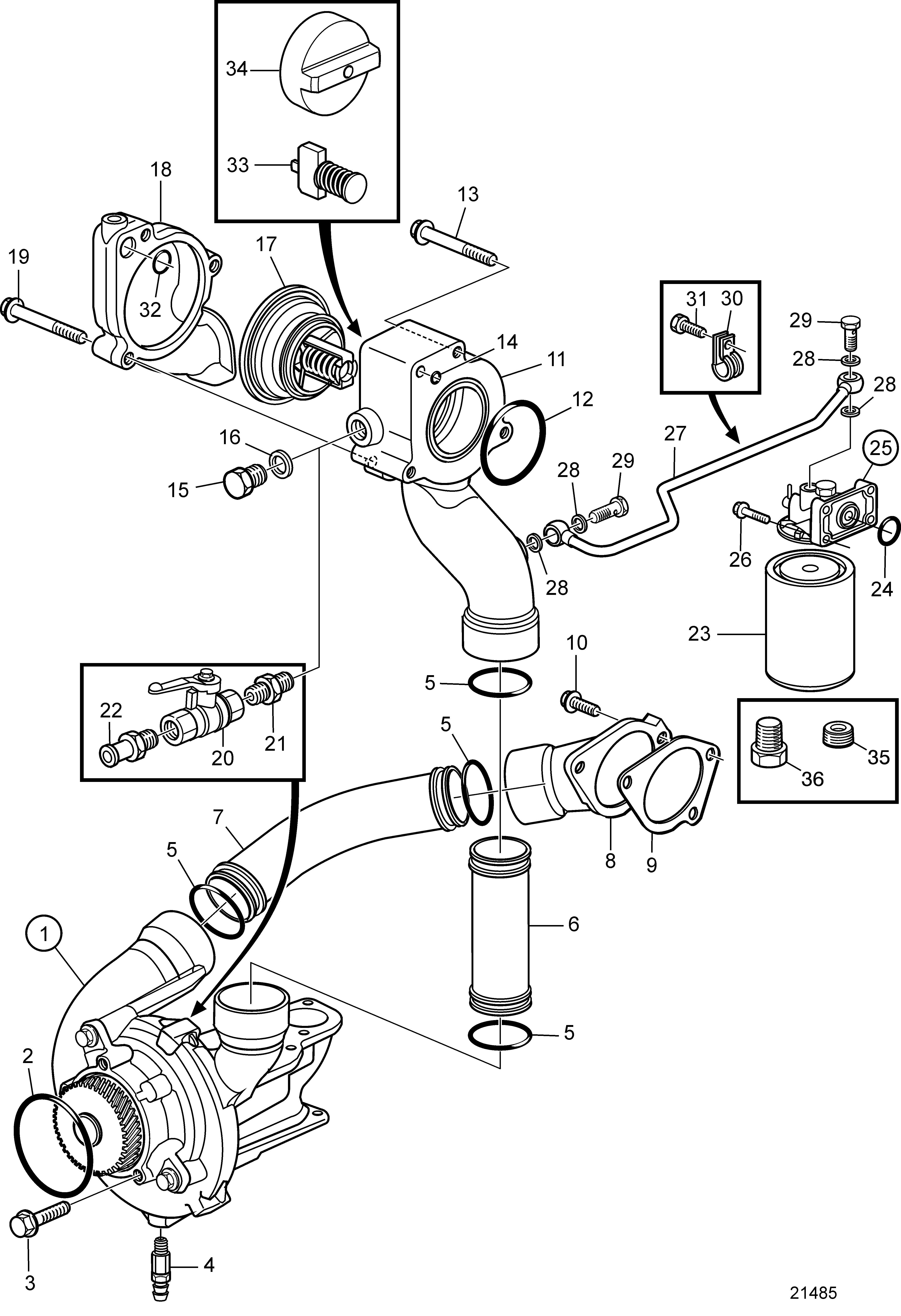 Bomba de agua, caja de termostato y filtro de agua, HE/KC