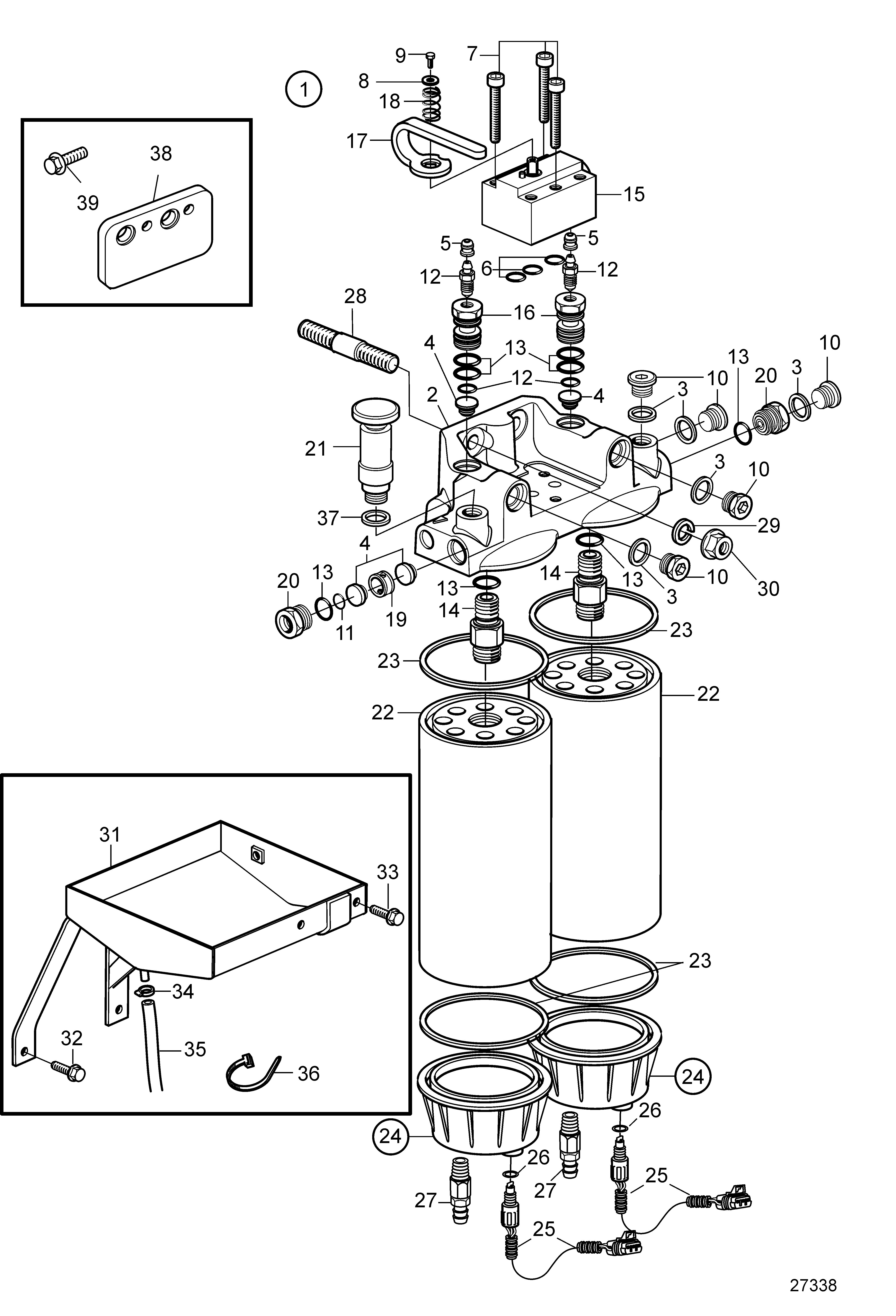 Filtre à carburant et séparateur d’eau, Twin