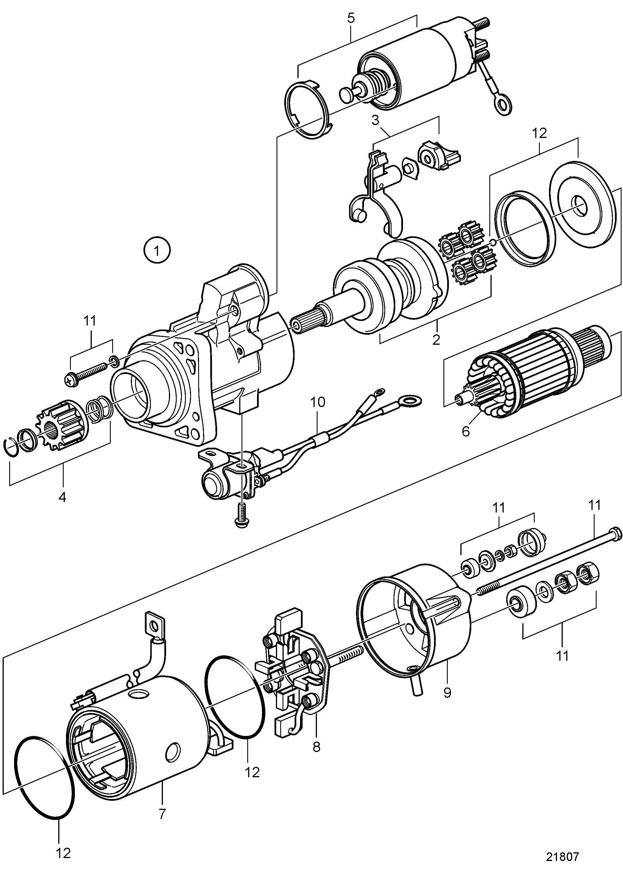 Motor de arranque, piezas
